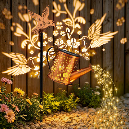 Hummingbird Solar Watering Can Light, Outside Metal Watering can Landscape Lights for Garden Yard Patio Pathway Decor Birthday Gifts for Women Mom,Grandma -with Pole