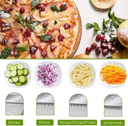 ONCE FOR ALL Safe Mandoline Slicer 5 in 1 Vegetable Cutter, Strips Julienne Dicer Adjustable Thickness 0.1-8 mm for Kitench Fast Meal Prep (Orange)