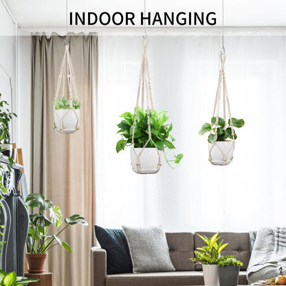 IDEEEPAN Macrame Plant Hanger - Fits 4 to 13 inches Pots for Indoor Outdoor, 35"/29"/23" Different Sizes Set, Ivory (POTS NOT Included)