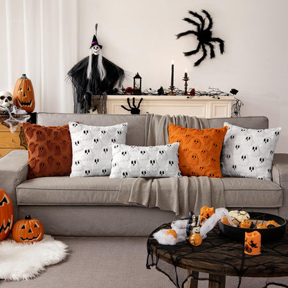 MIULEE Halloween Pillow Covers Set of 2 White Ghost Decorative Soft Throw Pillows Plush Faux Fur Wool Couch Cushion Case for Fall Decor Chair Sofa Bedroom Living Room 18x18 inch