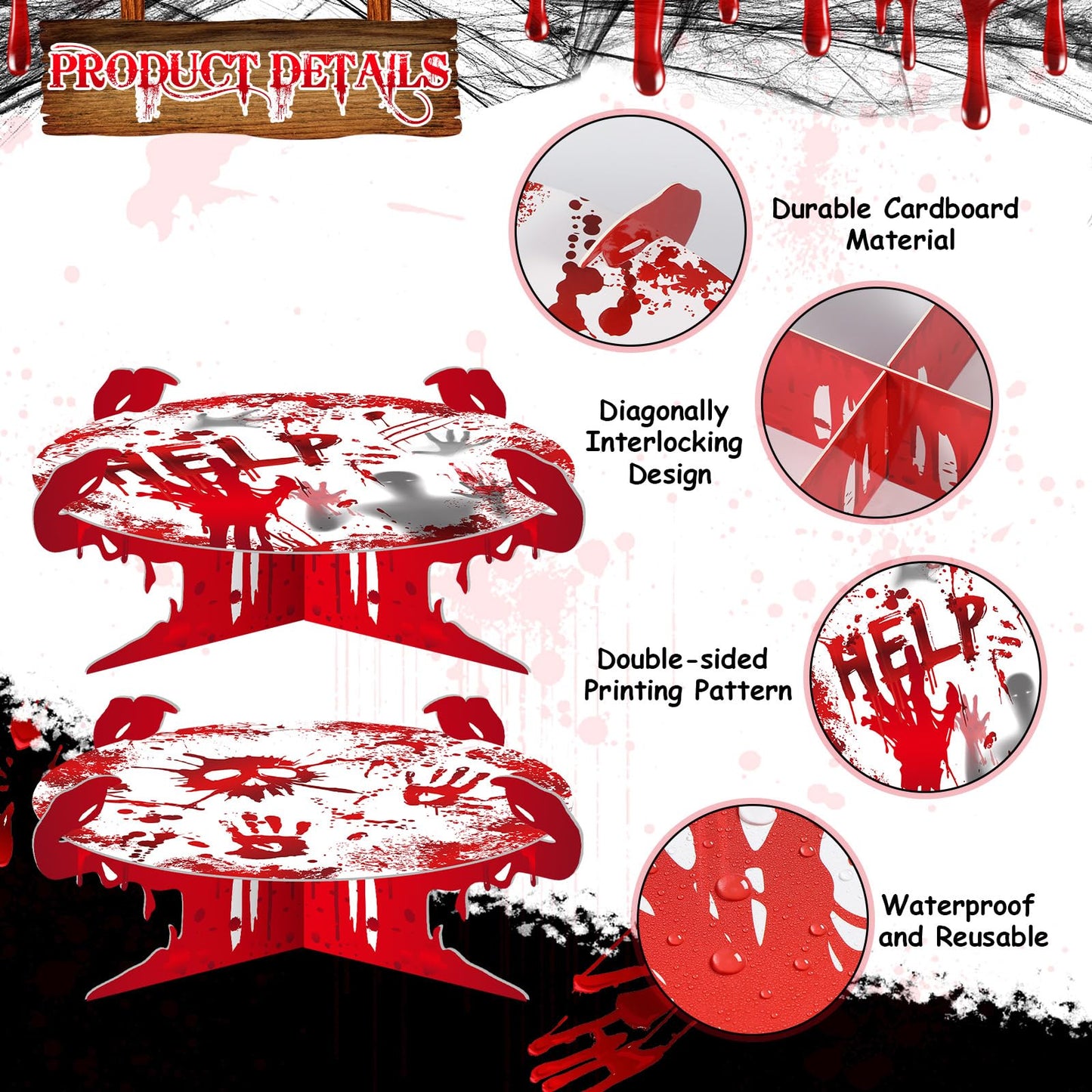 Sliner 5 PCS Halloween Party Decorations Bloody Cupcake Stand Bloody Handprint Cupcake Holder Halloween Bloodys Cake Holder Halloweens Theme Dessert Stand for Dessert Cupcakes Birthday Party Supplies