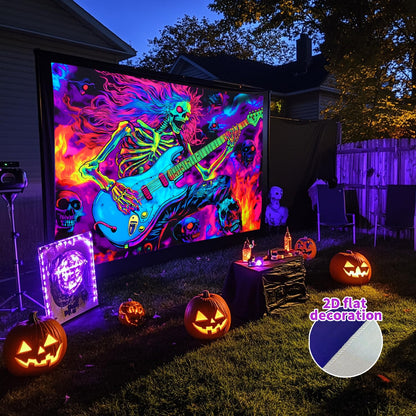 BSFHH Black Light Tapestry – UV Reactive Glow in the Dark Wall Hanging, Spooky Night Scene with Ghosts & Pumpkins, Haunting Home Decor for Parties, Bedroom, or Dorm (Guitar, 79L x 59W, Unframed)