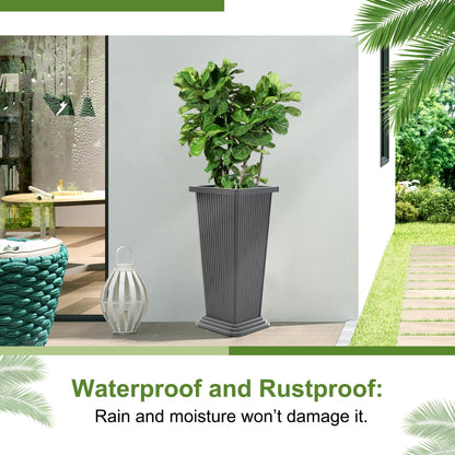 YESUNEED 24-Inch Tall Planters Set of 2 for Outdoor and Indoor Use,Tapered Flower Pots with Drainage Tray, Front Porch and Patio Decor,Ideal for Large Plants (Stripes-Grey)