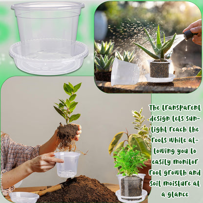 Plukeen 72 Pcs/36 Set 4 Inches Transparent Plastic Flower Pot with Trays Drainage Holes for Small Indoor Plants Seedling Starter Various Plants