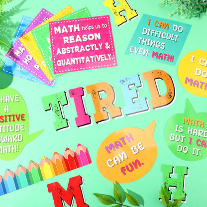Pajean 68 Pcs Growth Mindset Math Bulletin Board Set Math Inspirational Posters Classroom Decorations for Elementary Middle High School Mathematics Education Posters Teacher Supplies