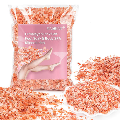 MAQIHAN Pink Himalayan Bath Salt - 10 Oz Himalayan Pink Salt for Bath Soak, Unscented Fine & Coarse Mix, Gentle Full Body & Foot Spa Care for Relaxing Nighttime Soaking