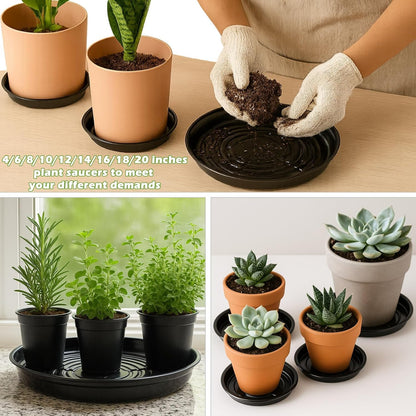 50 Packs 4 Inches Small Plant Saucers for Indoor Outdoor Use Heavy Duty Plastic Plant Plate Dish for Planter Bulk Round Flower Pot Drip Trays to Catch Water 4 to 20 Inch, Black
