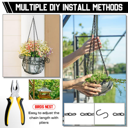 Yaocom 50ft Black Jack Chain with 10 pcs S Hooks Galvanized Steel Twist Chain with Spool-Weldless for Hanging Fixture, Bird Feeders, Overhead Lights, Artworks, Flowerpots (1.2mm)