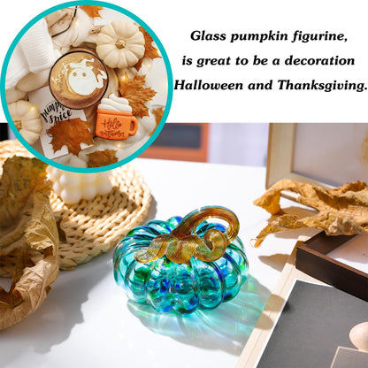 Arikyrist 5.1 x 4.1 Inch Hand-Blown Glass Pumpkin Dark Green Art Glass Pumpkin Figurine Paperweight Tabletop Decor for Fall Thanksgiving Halloween and Harvest