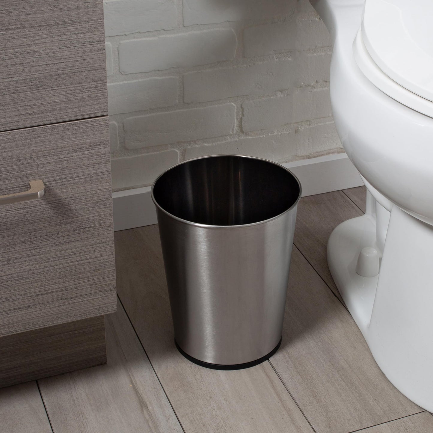 Bath Bliss 5 Liter Small Wastebasket, Stainless Steel | Compact Round Open Top Trash Can | Durable Bathroom Bedroom Dorm Office Garbage Bin | Stylish Space-Saving Waste Disposal Container