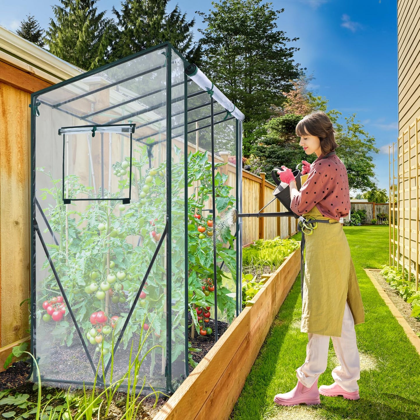 Ohuhu Tomato Greenhouse for Outdoors: Portable Lean to Green House Heavy Duty with Roll-Up Zippered Door, Tall Plastic Greenhouses for Outside Plants Growing Shed Tent for Backyard Transparent