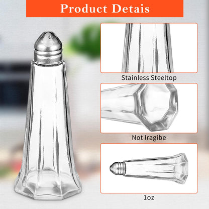 Set of 24 Tower Glass Salt and Pepper Shakers Bulk 40ml Small Tower Spice Shakers Refillable Glass Salt Shaker with Stainless Steel Chrome Top Lid for Home Restaurant Kitchen Seasonings Supplies