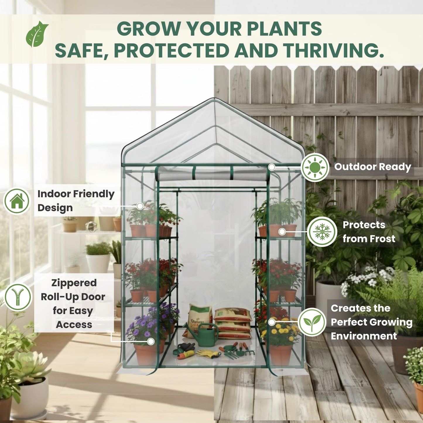 Greenhouse - Walk in Greenhouse with 8 Sturdy Shelves and PVC Cover for Indoor or Outdoor Use - 56 x 56 x 76-Inch Green House by Pure Garden