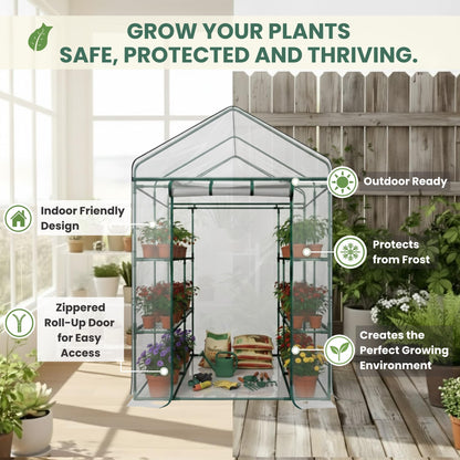 Greenhouse - Walk in Greenhouse with 8 Sturdy Shelves and PVC Cover for Indoor or Outdoor Use - 56 x 56 x 76-Inch Green House by Pure Garden