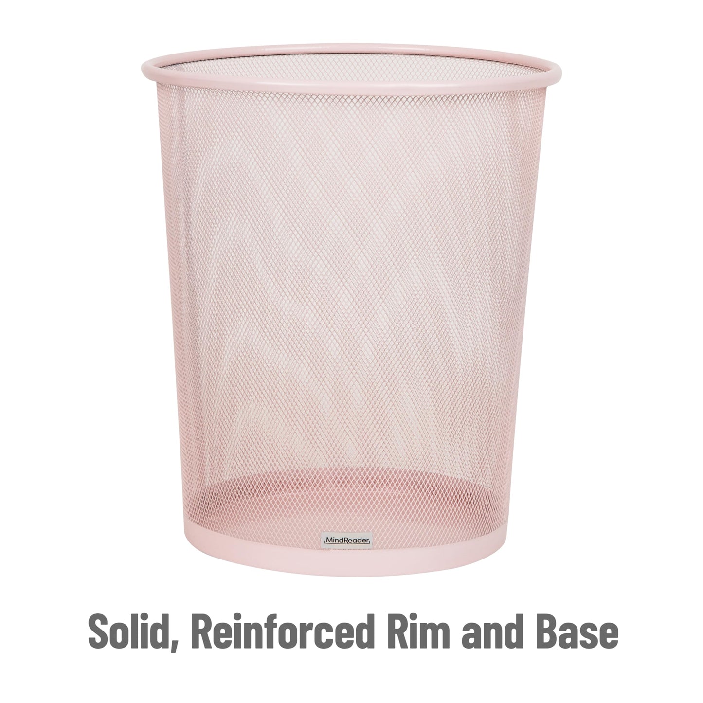 Mind Reader Mesh Trash Can, 16.65L (4.4 gal), Waste Paper Basket, Round, Office, Metal Mesh, Pink