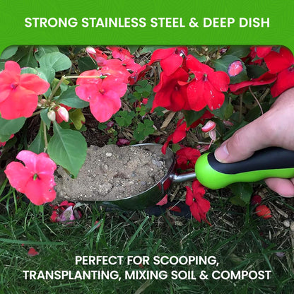 Garden Guru Super Strong Garden Scoop Trowel Shovel Transplanter - Stainless Steel - Rust Resistant - Ergonomic Grip - Perfect Hand Shovel for Gardening Transplanting and Digging (2 Pack)