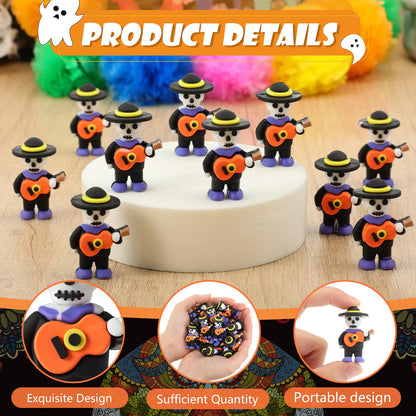 VioraWhite 50 Pcs Halloween Day of The Dead Mini Figurines Little Día De Muertos Figures Mariachi Band Mini Skeleton Skull Statue for Hide and Seek Props Window Desk Kitchen Decorations Party Gifts
