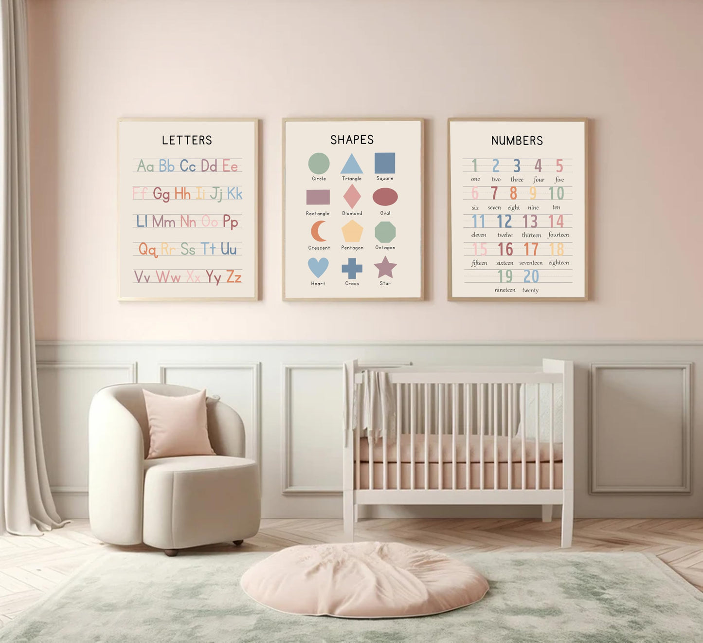 3Pcs Nursery Educational Wall Art Preschool Education Letter Number Posters Painting Pictures Wall Decor Canvas Prints artwork for Classroom Baby Boy's Baby Girl's Room Home Decoration Unframed