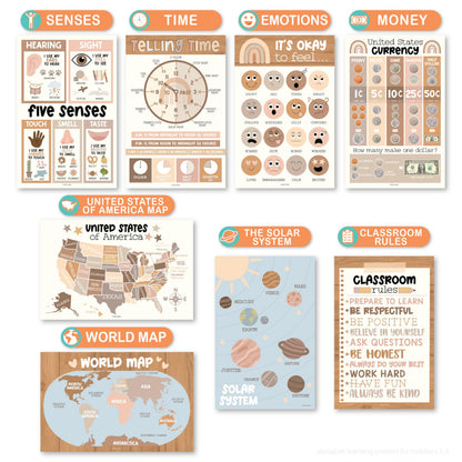 Hadley Designs 16 Educational Posters for Classroom Decor - Boho Educational Posters for Toddlers 1-3, Toddler Learning Posters for Kids Ages 3-5, Kindergarten & Preschool Classroom Must Haves