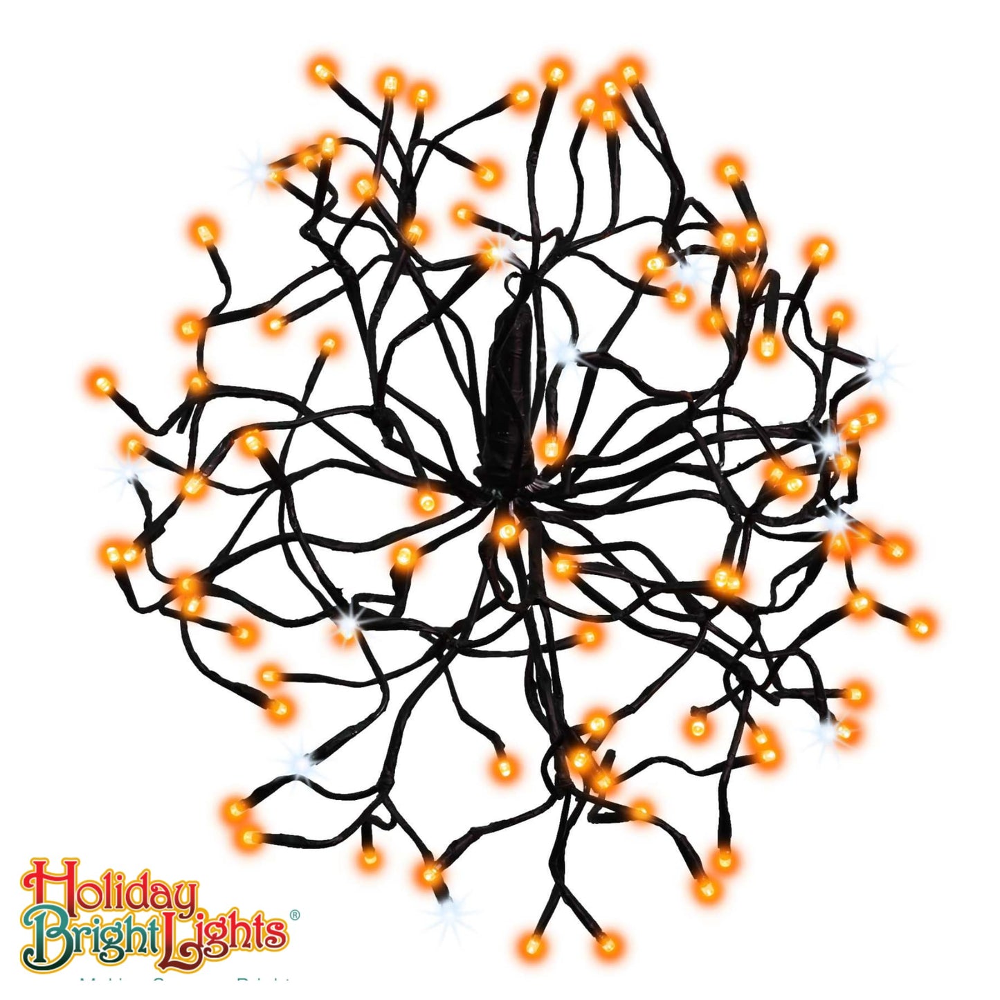 Holiday Bright Lights 16-Inch Halloween 3D Shimmering Sphere 96-Count 5mm LED Bulbs Indoor Outdoor Black and Dark Orange