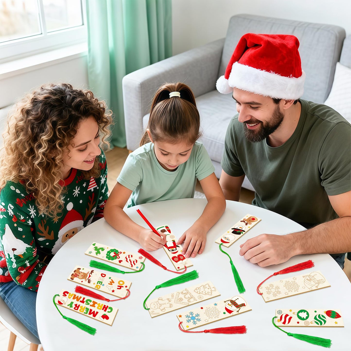 36 Pcs Color Your Own Christmas Bookmarks for Kids DIY Christmas Gifts Wooden Blank Bookmarks Bulk with Hanging Tassel for Xmas Winter Crafts Birthday Gift