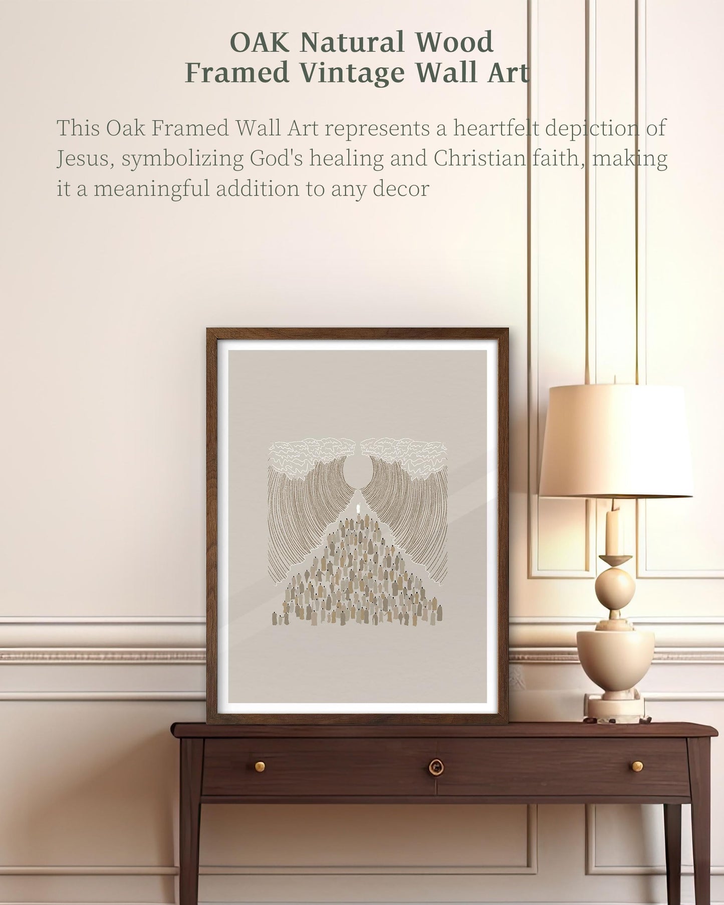 iHery Natural OAK Wood Jesus and Peter Walk on Water Framed Wall Art, 12x16 in Modern Sketch Bible Verses Canvas Art Decor, Beige Logs Boho Scripture 1Pack for Living Room Bedroom
