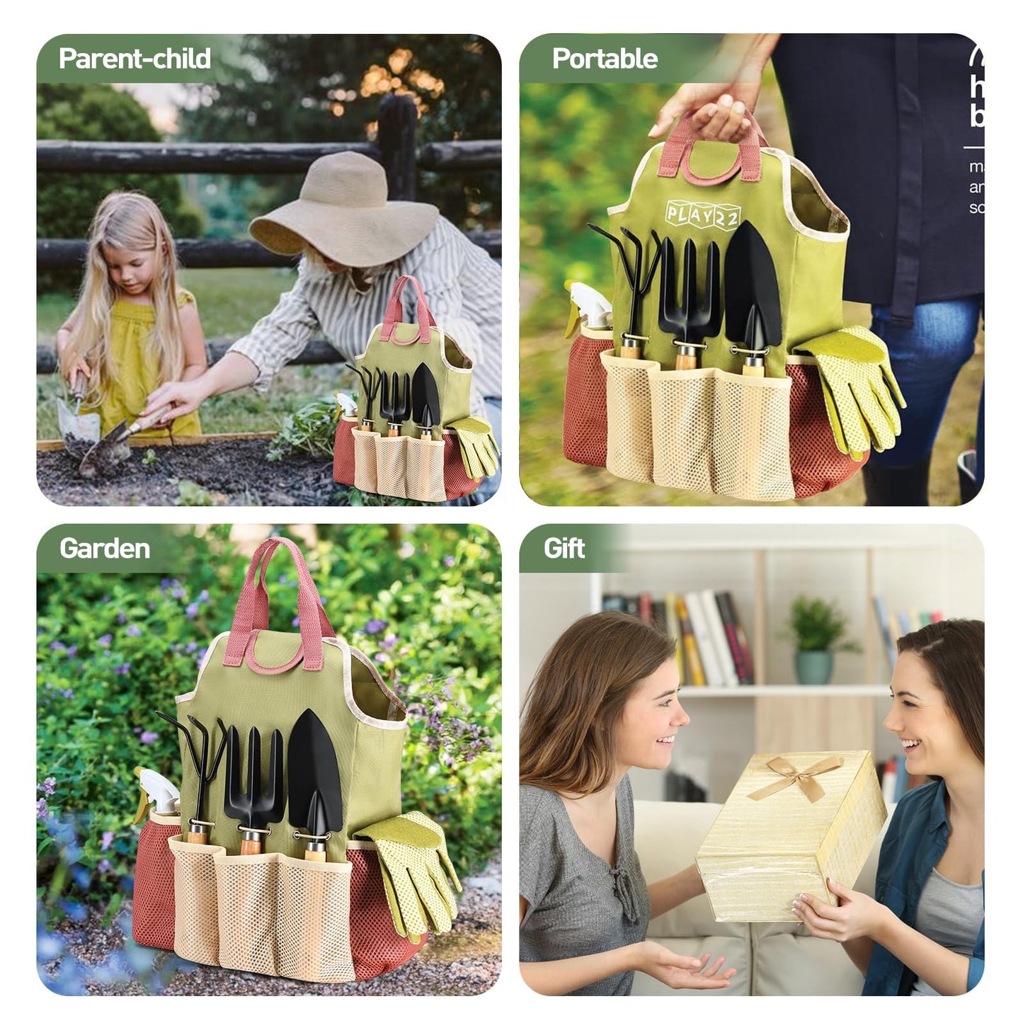 APSARAS USA Gardening Tools, Garden Tool Set, 10 Pieces Heavy Duty Sturdy Steel Gardening Tool Set with 600D Oxford Cloth Storage Tote Bag, Durable Supplies Kit Perfect Garden Gifts for Father