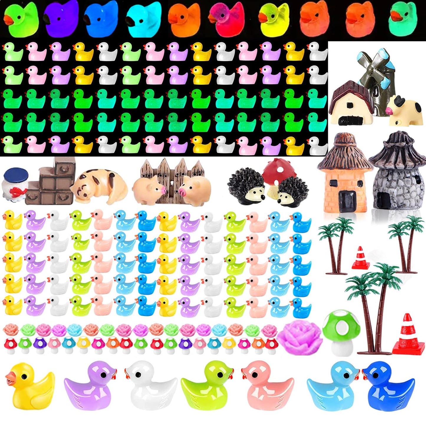 CHAKANLX 200 Pieces Fairy Garden Accessories, Mini Resin Ducks, Fairy Garden Kit, Miniature Figurines, Micro Landscape Ornaments Kit