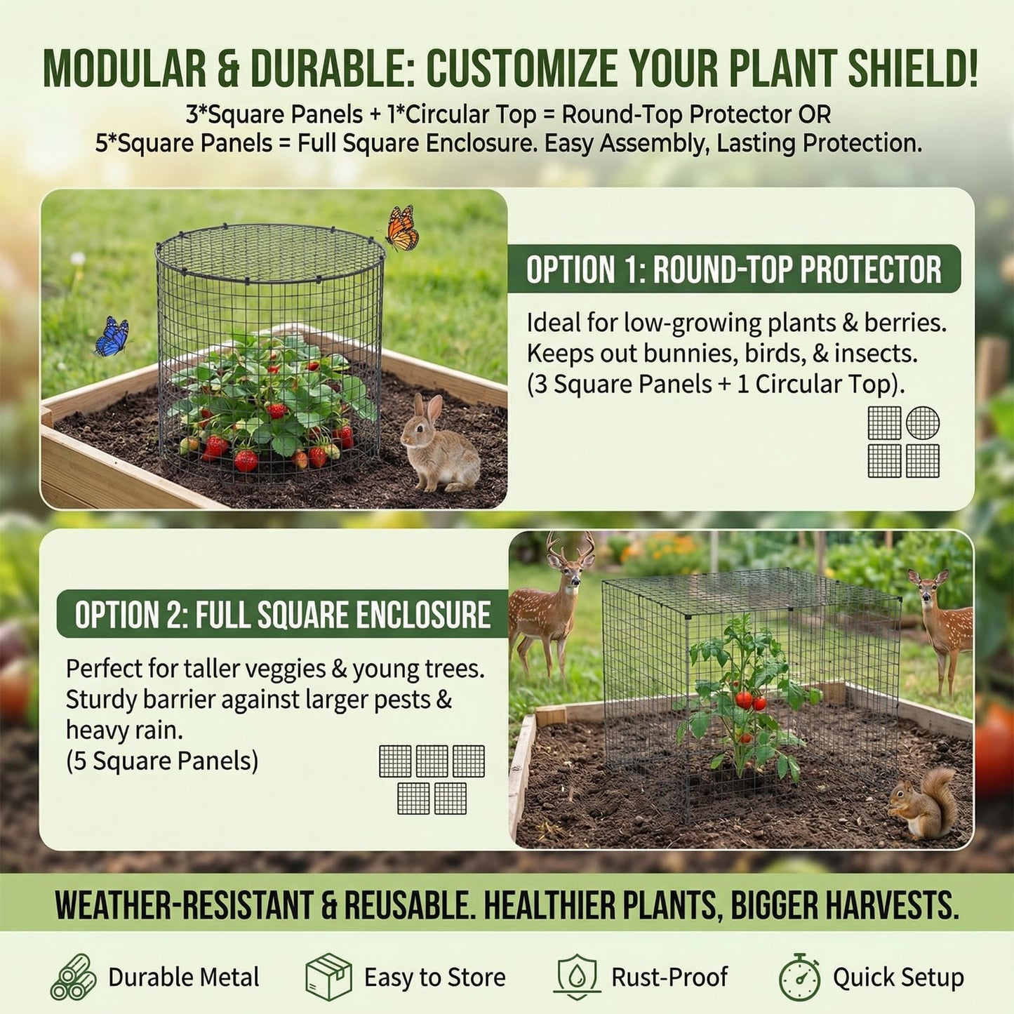 Shimeyao 6 Set Garden Plant Protectors from Animals 12'' x 12'' Metal Wire Protectors Cage with Stakes, Metal Mesh and Detachable Covers Wire Cloche for Keeping Bunny Chicken Out, Garden Protection