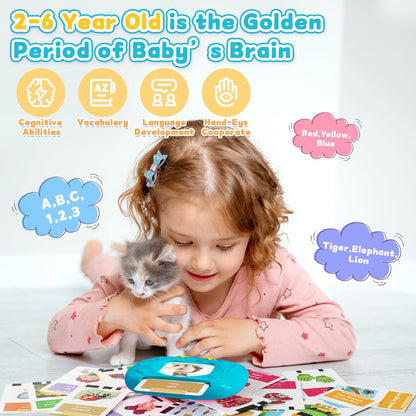 HOMESTEC Toddlers Bilingual Spanish & English Talking Flash Cards with 288 Sight Words, Speech Therapy Toys for 3 4 5 6 Years Old Boys and Girls, Learning Educational Kids Gifts (Blue)