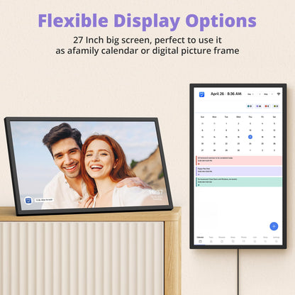 Digital Calendar 27 Inch Touch Screen, Electronic Wall Calendar Chore Chart for Family Monthly/Weekly Planner Rewards Organization, Interactive Large Display Smart Calendar, Desk Mount Included