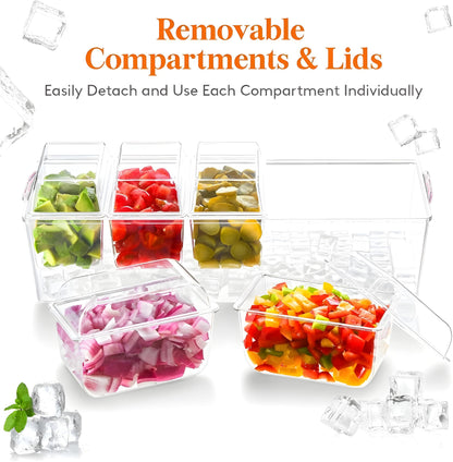 BLIVORRA 𝐋𝐚𝐫𝐠𝐞 Ice Chilled Condiment Containers with Lids with 5x 20oz (2.5 cup) Containers, Large Taco Bar Serving Set for a Party, Condiment Organizer with Removable Dishes│FREE ACCESSORIES│