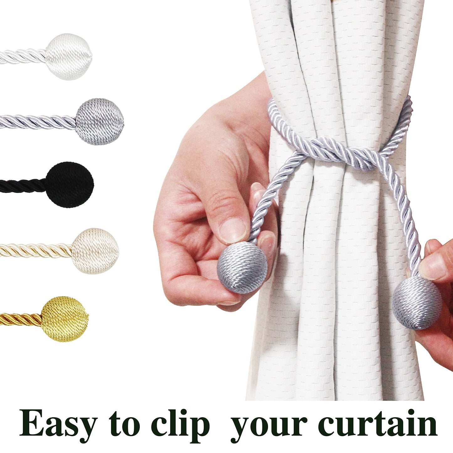 Nieffeiy Curtain Tiebacks Outdoor Elegant Decorative Tie Backs Modern Rope Tiebacks for Drapes Window Curtain Holdbacks for Draperies (Grey, 4)