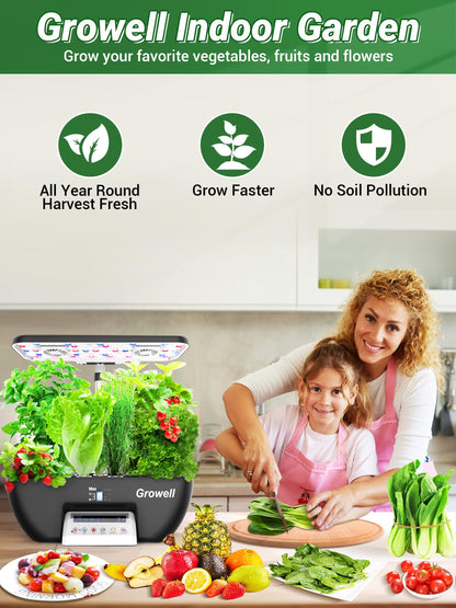 Hydroponics Growing System Kit, 17 Pods Herb Garden with 102 28W Full-Spectrum Grow Lights & 2 Fans, Indoor Garden with Water Pump, 10L Water Tank, Auto Timer, Height Adjustable (Black & White)