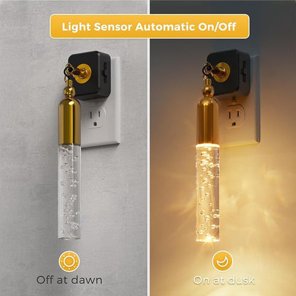 L LOHAS LED Night Lights Plug into Wall, 2 Pack Dimmable Night Light 0-100LM, Rotating Night Lights with Light Sensor, 3000K Soft Light, LED Acrylic Bubble Nightlight Plug in for Bathroom Hallway
