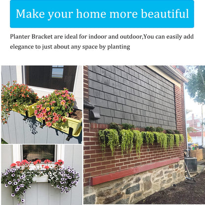 Verypejan Flower Window Box Bracket Adjustable Planter Box Bracket 4 Pack,Heavy Duty Wall Mount Flower Box Holder for Planter Box Depth (Front to Back) 6 to 12 Inches, Black