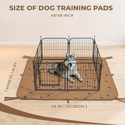 Fostanfly Washable Pee Pads for Dogs, 2 Pack 48"x48" Add 8 Lanyards, Brown | Machine Washable & Reusable, Strong Absorbency, Leak-proof & Waterproof, Non-Slip, Playpen, Add 8 Lanyards, Potty Training