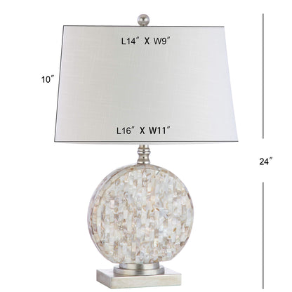 JONATHAN Y 24" Dennis Cream Mother-of-Pearl Seashell Table Lamp, Coastal Traditional Bedside Lamp for Living Room Bedroom, White Linen Drum Shade, LED Bulb Included JYL1050A