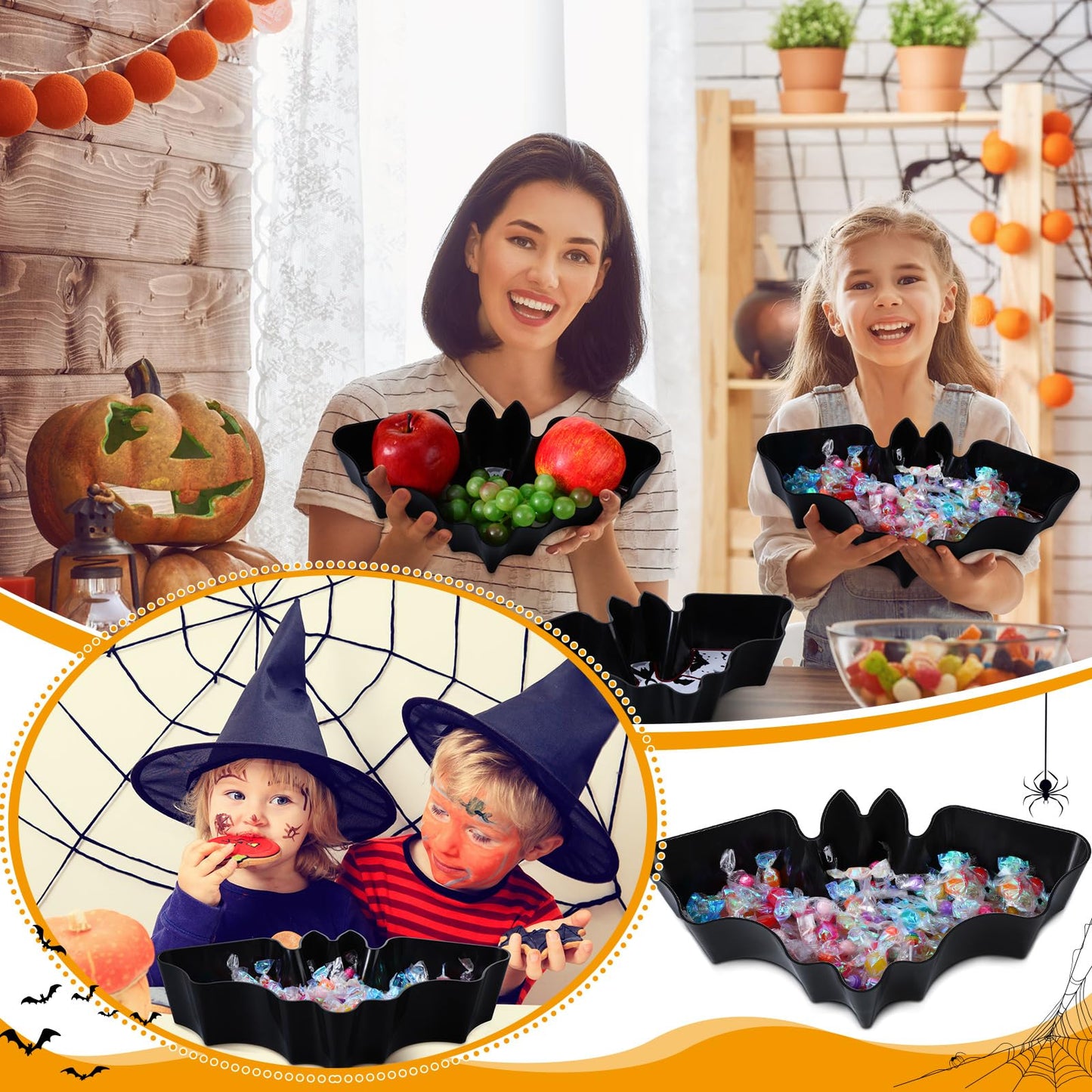 Dandat 4 Pcs Halloween Candy Bowl Plastic Halloween Serving Tray Dishes Creepy Plastic Platter with Spooky Bloodstain for Party Supply(Bat Shape)