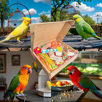 Parakeet Toys, Bird Toy Conure Grass Mat Budgie Shredder Hanging Set Cockatiel Foraging Toys Parrot Climbing Wall Toy Lovebird Cage Accessories for Small Birds