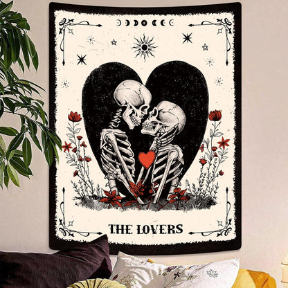 ARTCREATOR The Lovers Skull Tapestry Wall Hanging Black and White Skeleton Tapestries Vertical Witchy Gothic Wall Bedroom Decor for Living Room Bedroom (59" x 78")