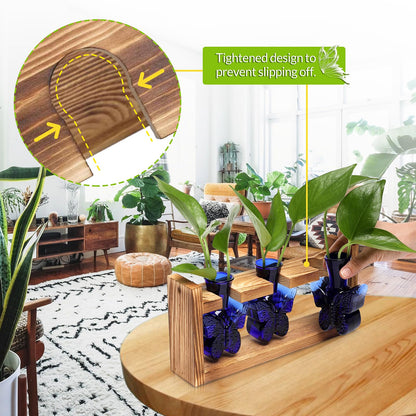 Glass Plant Propagation Station Butterfly Planter Vase with Wooden Stand Birthday Gifts for Women Mom Plant Lovers Office Home Decoration