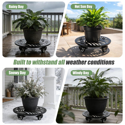 2-pack 16" Metal Plant Caddy with Wheels Extra-large Heavy-duty Rolling Plant Stands with Casters Wheeled Planter Dolly Pot Mover Rollers Rust-proof Round Garden Trolley Coaster for Indoor Outdoor