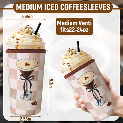 SiliFine 8 Pcs Reusable Sleeves for Iced Coffee Cup Pink Bow Cup Coolie Espresso Martini Reusable Coffee Insulator Sleeves Neoprene Insulated Holder for Iced & Hot Drinks, 22-24 oz