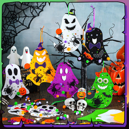 Moucuny 36 Sets Halloween Felt DIY Ghost Themed Craft Kit Ghost Hanging Ornament Halloween Party Favor Decoration for Indoors Outdoors Activities Supplies