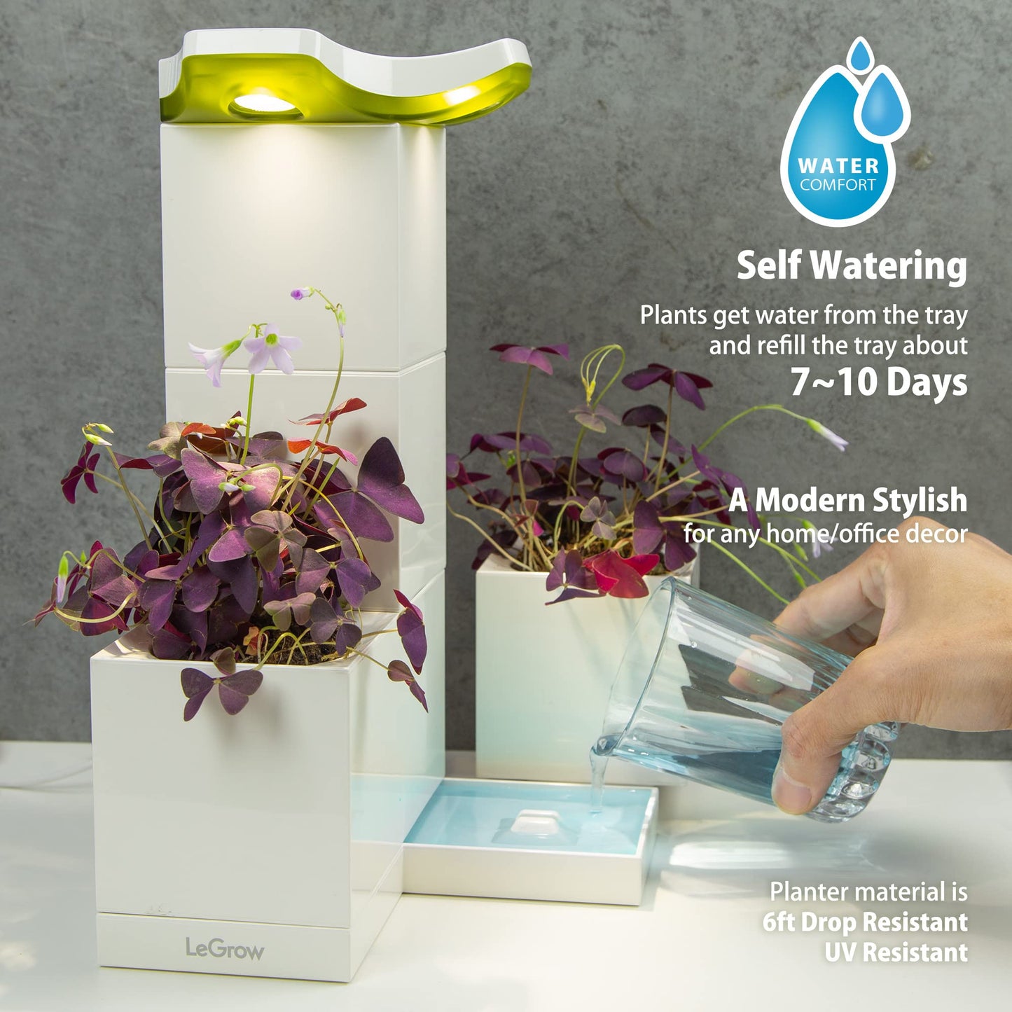 LeGrow Indoor Planter with LED Grow Light, Automatic 12 Hours Timer, 7 Days Watering-Free, 2 Self Watering Pots for Small Plants, Home Decor & Office Desktop, White