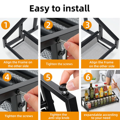 Lesmery 2 Tier Expandable Spice Rack Organizer for Kitchen Cabinet,13.7"-23.6" Heavy Duty Spice Organization Shelf,Metal Pantry Storage Shelves Racks,Good Space for Pantry, Counter top,Patent Pending