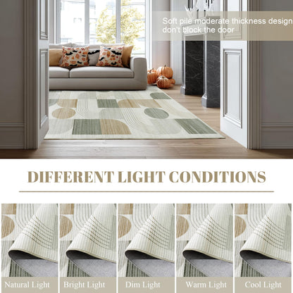 QDUIDU Large Machine Washable 5x7 Area Rug, Soft Modern Geometric Abstract Beige Rugs for Bedroom Living Room, Non-Shedding Faux Wool Indoor Throw Floor Carpet for Office Entryway Dining Room Decor