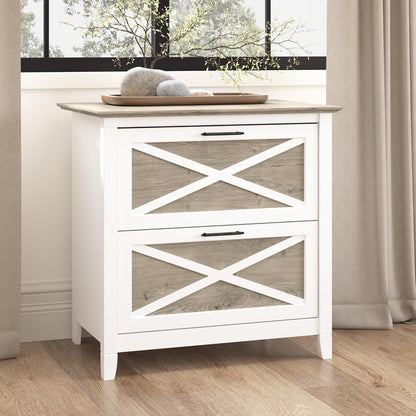 Bush Furniture Key West Lateral File Cabinet, Modern Farmhouse 2 Drawer File Cabinet for Home Office