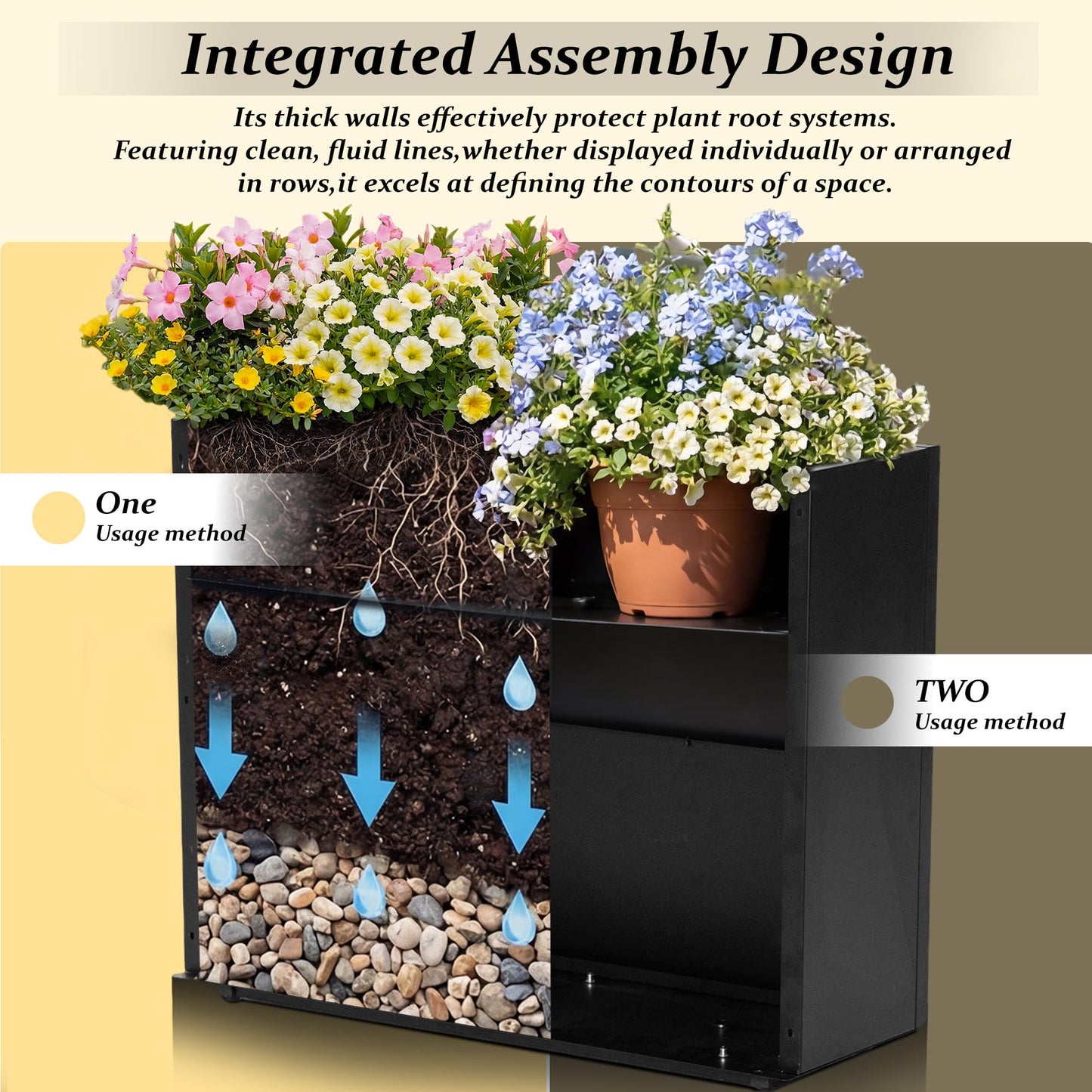 38"X13" X 30" Outdoor Planter Block Tall Rectangular Skinmy, Black Metal Patio Planters for Privacy Screen Planter Box Front Porch Adjustable with Drainage Holes & Rust-Proof Coatin (Black, 1)
